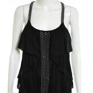 La Rok Black Silk Silver Beaded Tiered Top Sz. XS